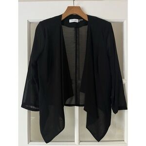 Calvin Klein Sheer Open‎ Front Black Cardigan Three Quarter Length Sleeve Size S